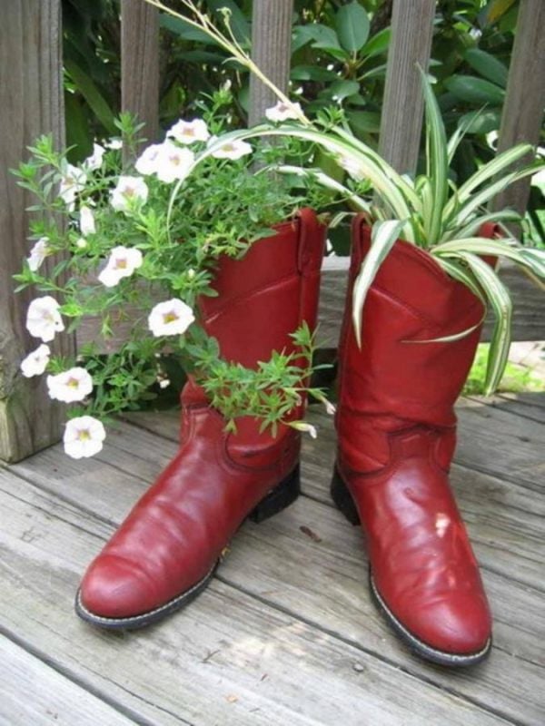 Rote-Stiefel Garten Deko ideen Blumen gefäß-Idee Selbermachen