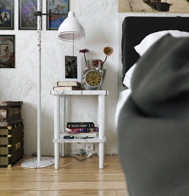 Schlafzimmer Design Trends Vintage-Nachttisch Stehlampe-Fußboden Laminat-3d
