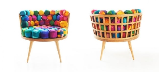 zerlegbare Stuhl beine Sessel-modern Polster-bälle recycelte-Seide Holzgestell 
