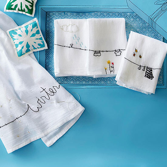 Textil Sticken-Nähen Weihnachten-Servietten Tücher Idee zum Verschenken