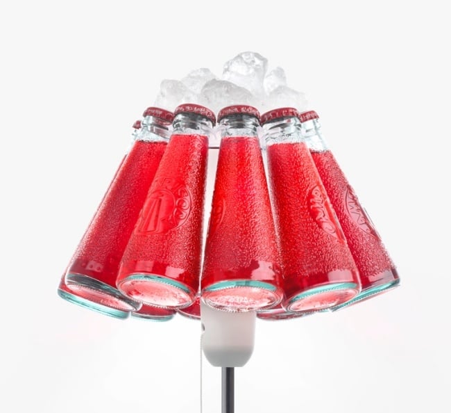 Tischlampe modern Campari-Bar Ingo Maurer-Lampenschirm Glas Flaschen-rot Eiswürfel