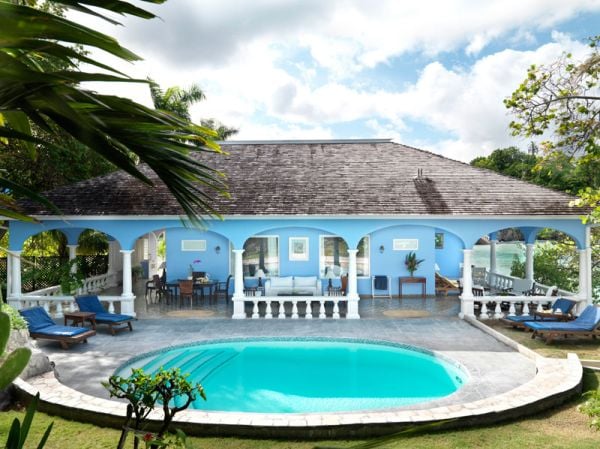 Traditionelle Villa Strohdach Pool Veranda Anlage Top Jamaica-Inn