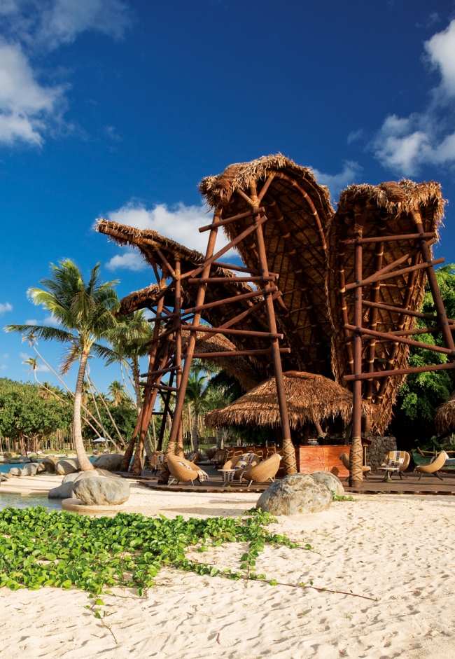 Private Insel Villen Resort-Luxus restaurant im Freien-Holzkonstruktion Strohdächer