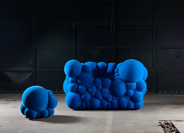 Von Selber wachsende-Möbel Design futuristisch-Hocker Sofa blau polster