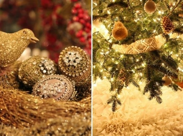 Weihnachten Baum-Brokat verzierte Vogelnest-Frost Optik-Tannennadeln Girlande basteln