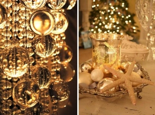 Weihnachten Deko goldene Highlights-Kugel aus Glas Kristall-Maritime Tischdekoration