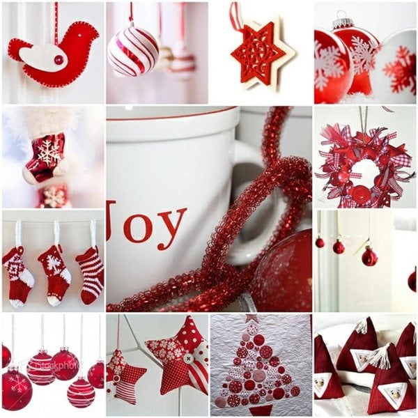 Weihnachtsdeko Ideen weiße Farbe rote Akzente Papiervögel Sterne Weihnachtsstiefel