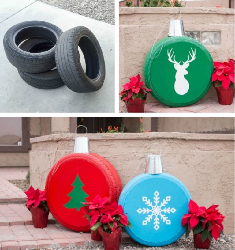 Weihnachtsdeko Terrasse aus Reifen selber machen Ideen