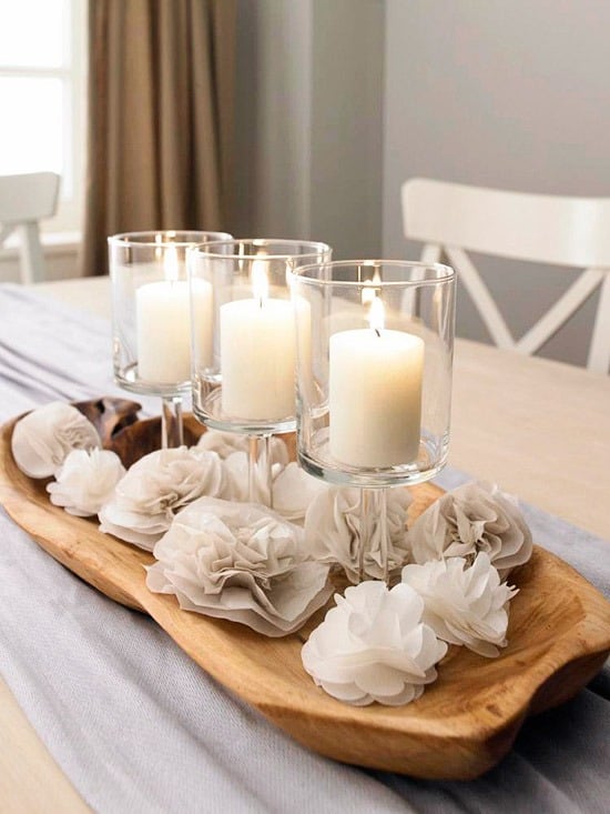 Windlichter Stempen Kerzen Arrangement weihnachtliche Deko Tisch-Tafel Papierblumen-basteln