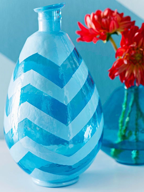 Winter-Basteln Deko-Glasvase geometrische-Muster blau winterlich