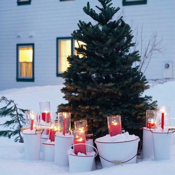 Winterdeko Windlichter Led Kerzen Tannenbaum Garten Schnee