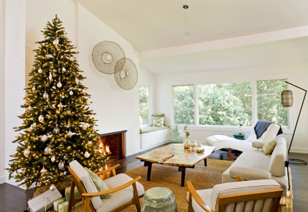 Wohnzimmer Deko Ideen Weihnachten baum-stimmungsvolles Licht
