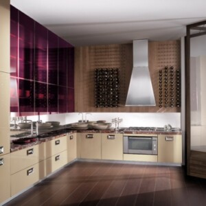barrique-design-einbauküche-wein-regale-violett-beige-hochglanz