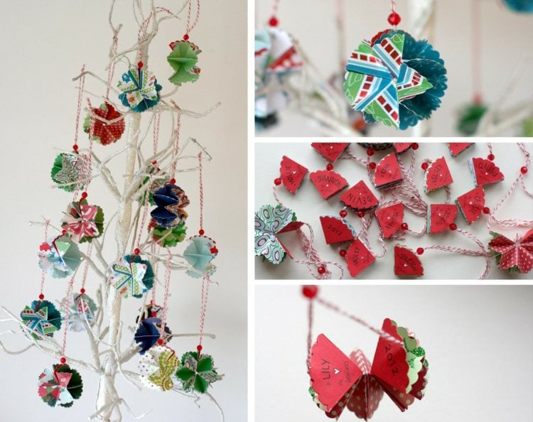 bastelideen mit papier bunt dekoration weihnachtsbaum