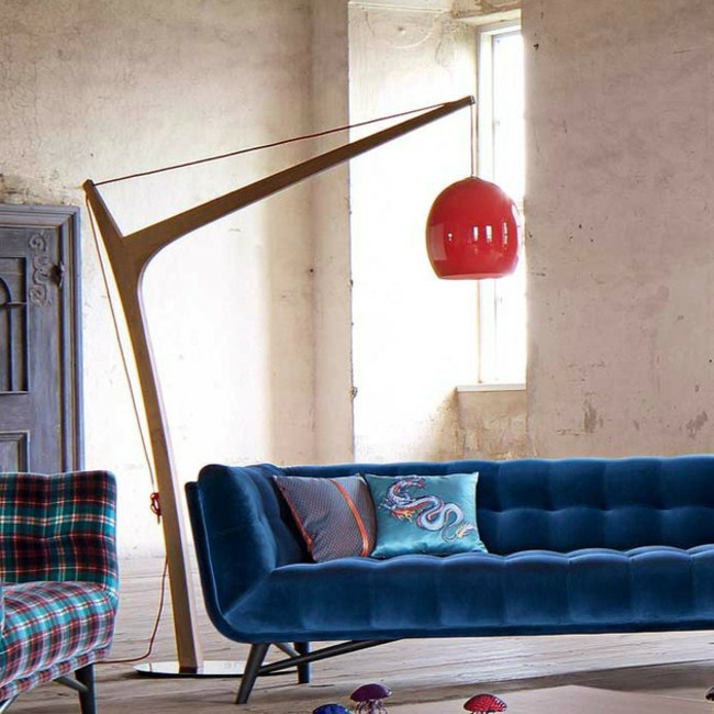 eklektische Holz Rahmen Glas Lampenschirm blau Sofa