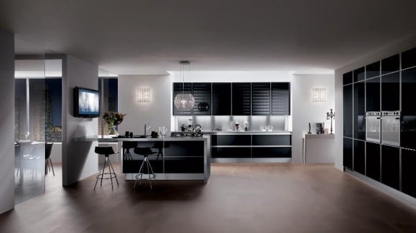 elegante moderne küche schwarz hochglanz scavolini