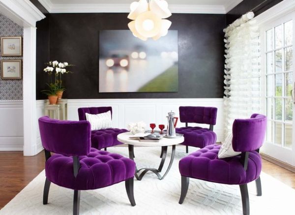 esszimmer einrichtung trendig purpur akzente möglichkeiten deko deisgn interieur herbst stilvoll