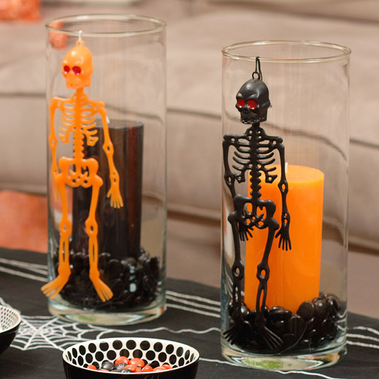 halloween party ideen skelette kerzenhalter kaffeebohnen