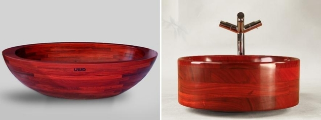 handgefertigte rotes Holz extravagante farbe Badewanne-Waschbecken randlos-elegante Form
