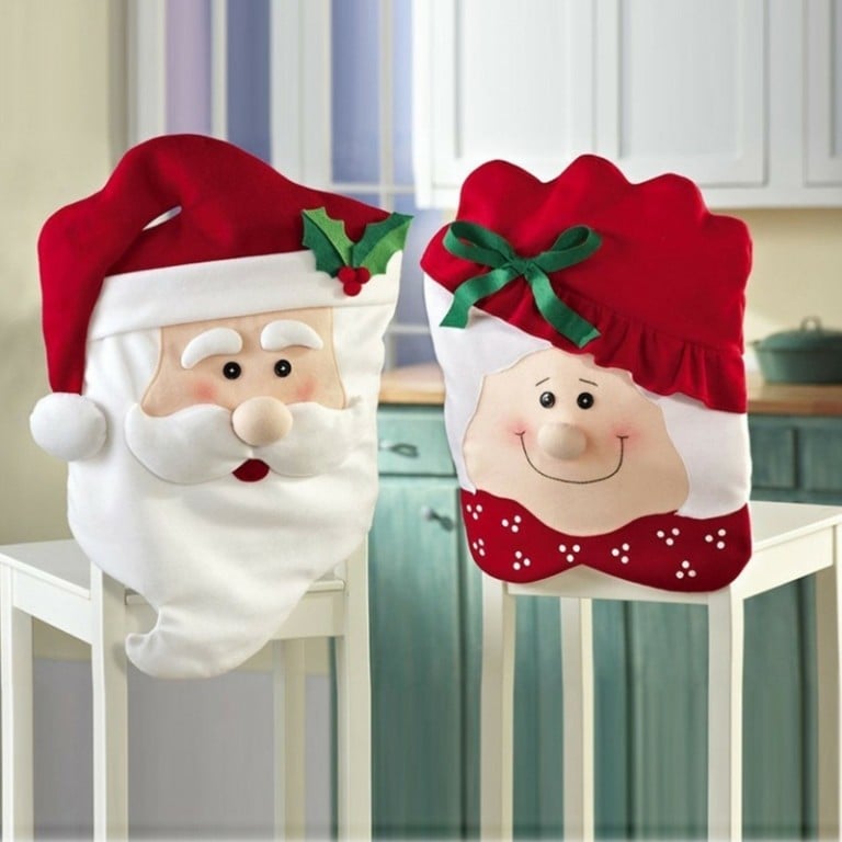 handgemachte weihnachtsdeko stuhl dekoration weihnachtsmann frau stoff naehen
