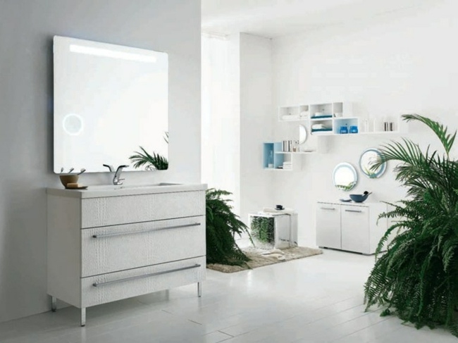 italienische Designer Möbel Waschtisch Schrank weiß rechteckiger Spiegel Pflanzen