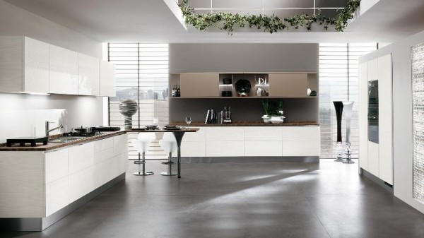 küche modern weiß beige kombination scavolini klare linien