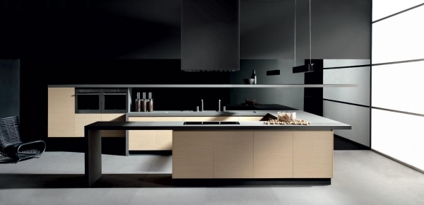 trendig küchemöbel design edelstahl tischplatte holz puristisch eleganz