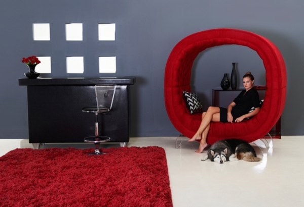 Design rund Posltermöbel rote Farbe Wohnzimmer