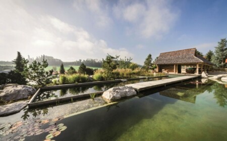 natürlich leben Schwimmteich Wasser Reinigungsystem Garten Hütte Gebirge