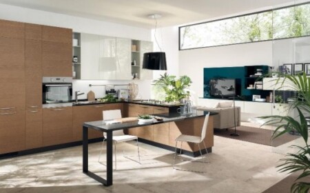 offene-küche-modern-holzfronten-esstisch-integriert-wohnzimmer