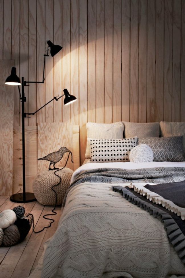 rustikales Schlafzimmer Holzwand Baumwolle Decke