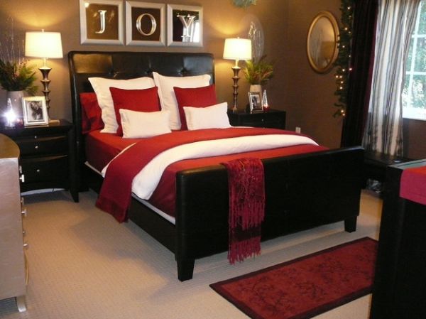 schlafzimmer ausstattung trendig herbst farbtöne effekte rot weiß farbskala deko variante interieur