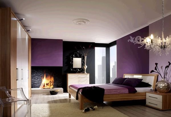 schlafzimmer einrichtung trendig purpur farbschema trendfarben herbst deko design ideen