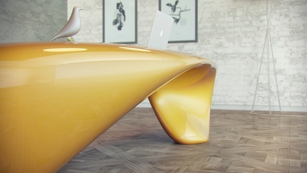 büro tisch design möbeleinrichtung trendig vorschläge glänzende oberfläche farben
