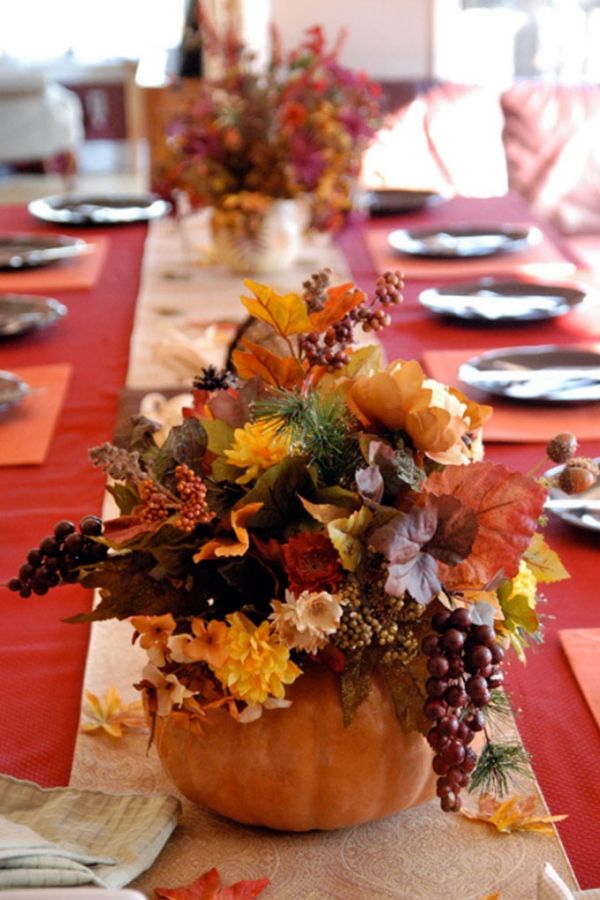 tischdeko herbst erntedankfest kürbis vase arrangement