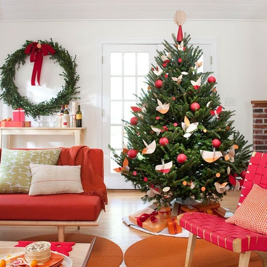 weihnachten wohnzimmer deko ideen papier vögel ornamente orange