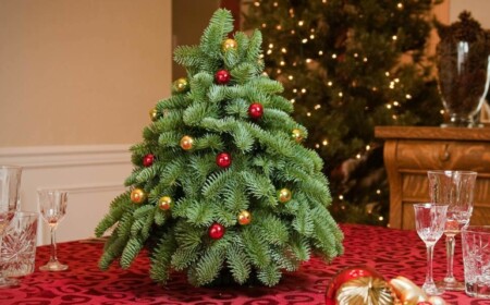 weihnachtliche dekorieren schlicht schmuck mini tannenbaum festtafel