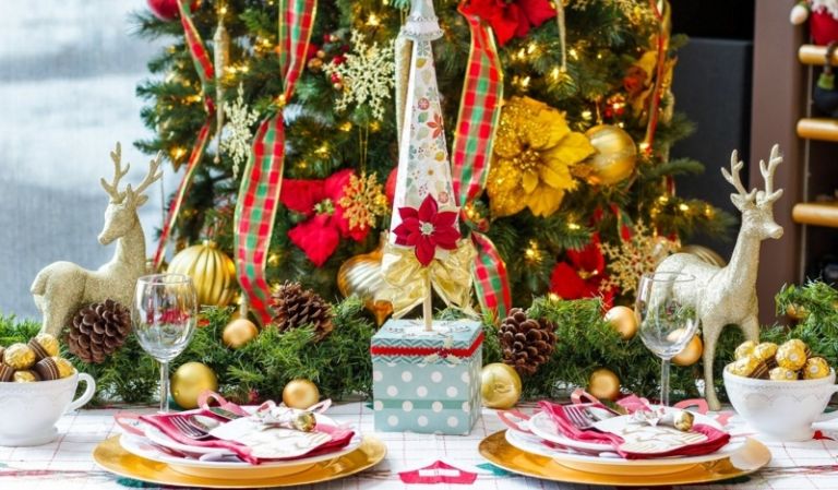 weihnachtliche tischdeko festtafel gold rot weihnachtsstern