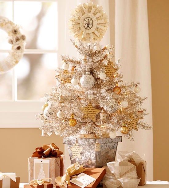 weihnachtsbaum basteln gold silber mini ornamente papier stern spitze