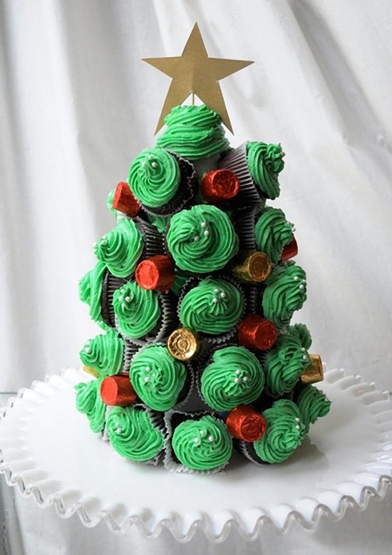 weihnachtsbaum bastelidee cupcakes süßigkeiten papier stern