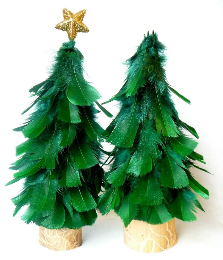 weihnachtsbaum selber basteln gruen federn idee stern gold
