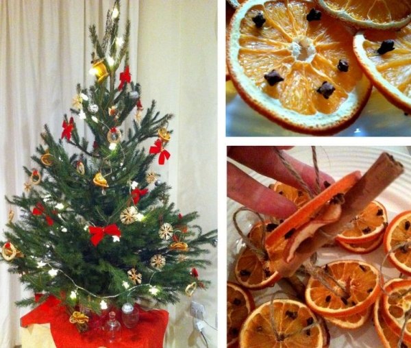 weihnachtsbaumschmuck idee getrocknete orangen zimtstangen duft