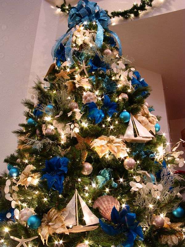 weihnachtsbaumschmuck gold kobalt blau meeresthema