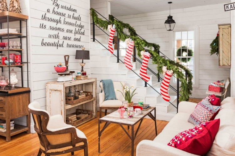 weihnachtsdeko ideen wohnzimmer einrichtung rot weiss rustikal