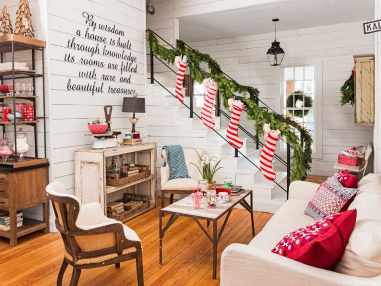 weihnachtsdeko-ideen wohnzimmer einrichtung rot weiss rustikal