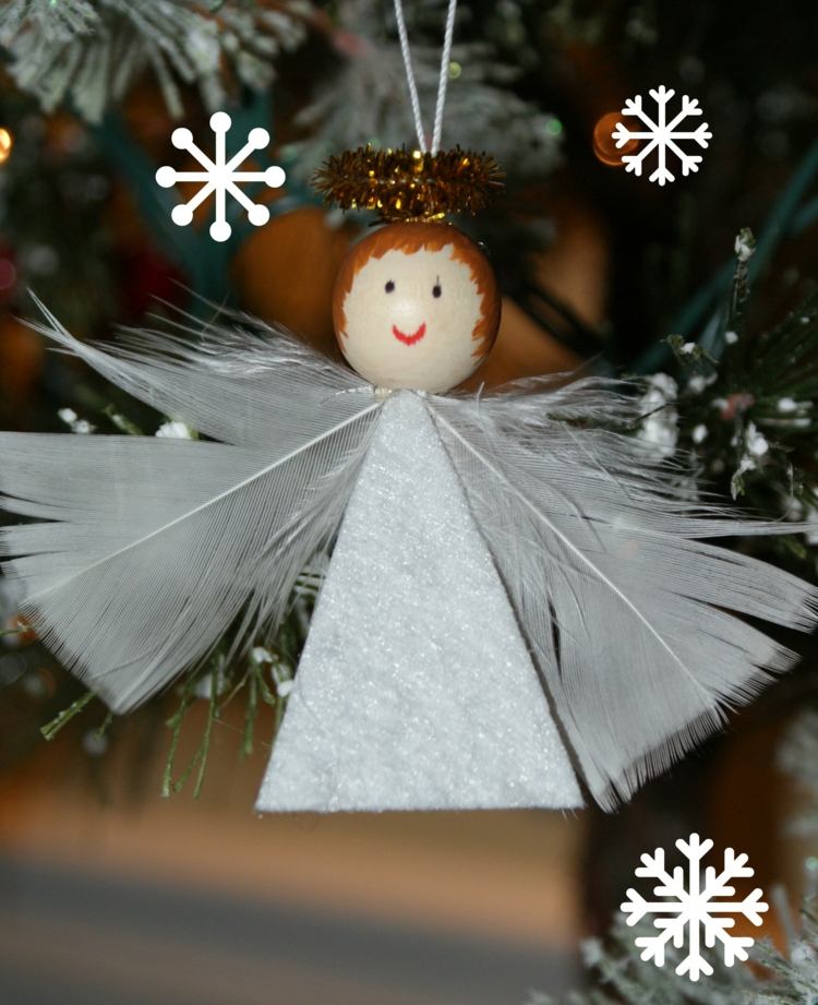 weihnachtsdeko mit sternen basteln federn fleugel engel figur baumschmuck