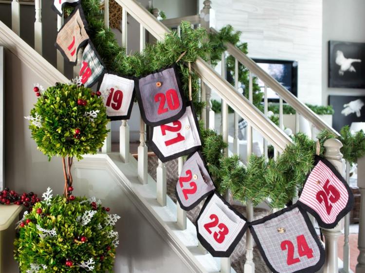 weihnachtsdeko und ideen adventskalender treppengelaender tannenzweige buchsbaum