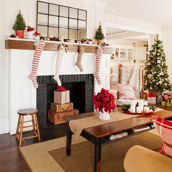 weihnachtsdeko wohnzimmer weihnachtsstern blume nikolausstiefel