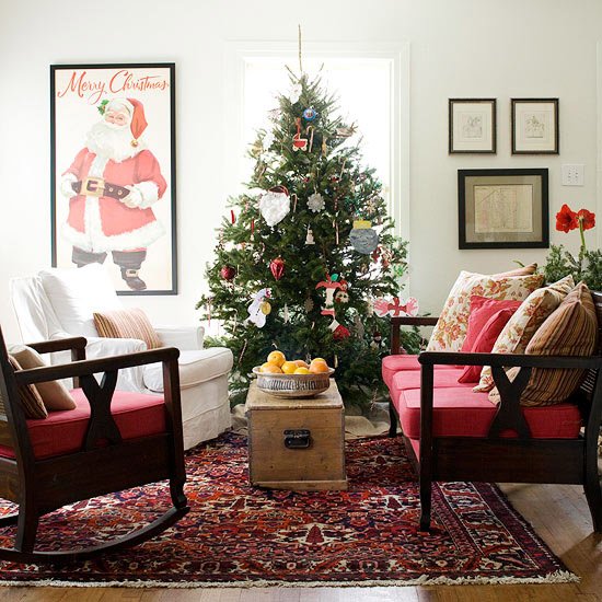 weihnachtsdeko im wohnzimmer teppich weihnachtsmann poster