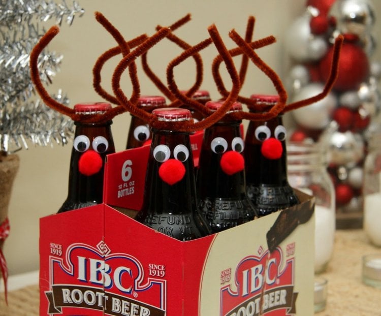 weihnachtsgeschenke selber basteln bier dekoration plueschdraht rentier geweih